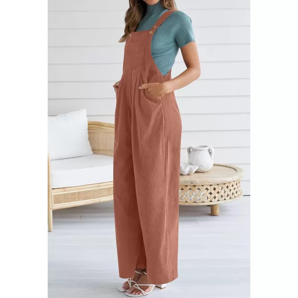 imageZESICA Womens Casual Overalls Jumpsuits Loose Corduroy Bib Adjustable Straps Wide Leg Long Pant Romper with PocketsRust