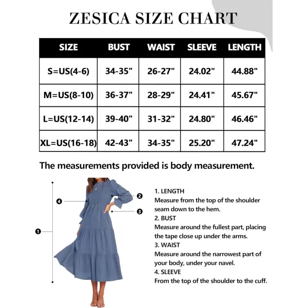 imageZESICA Womens Casual Plaid Crew Neck Long Puff Sleeve Elastic Waist Smocked Flowy Tiered Midi DressDustyblue