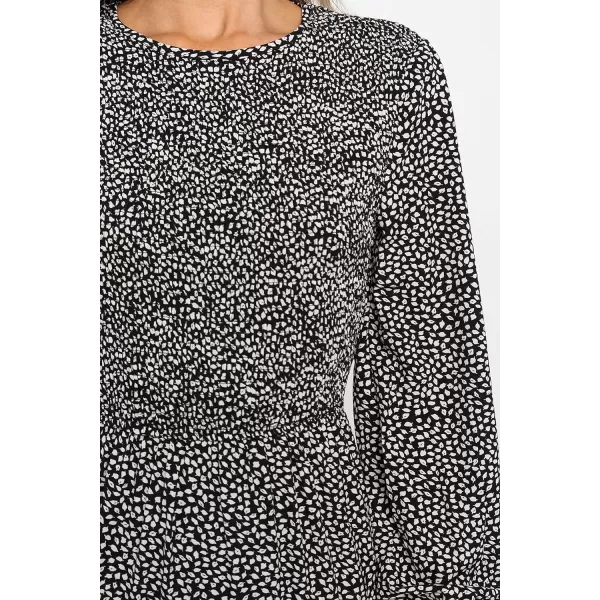 imageZESICA Womens Casual Plaid Crew Neck Long Puff Sleeve Elastic Waist Smocked Flowy Tiered Midi DressFloralblack
