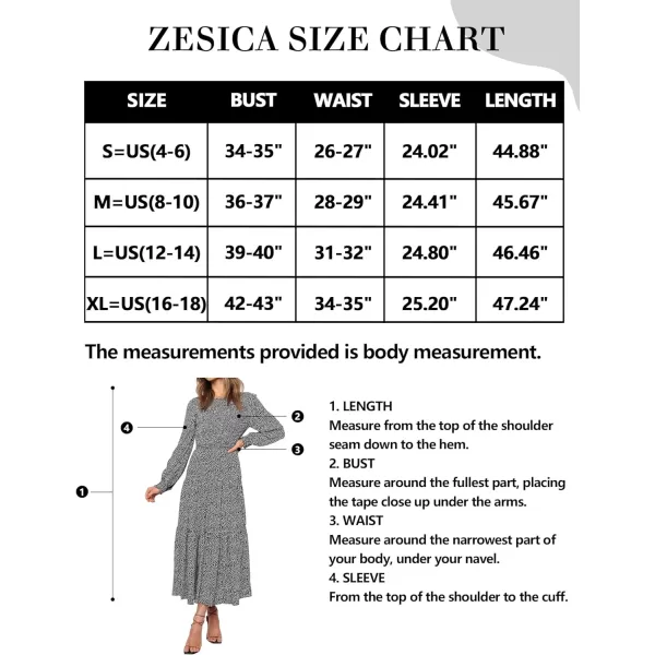 imageZESICA Womens Casual Plaid Crew Neck Long Puff Sleeve Elastic Waist Smocked Flowy Tiered Midi DressFloralblack