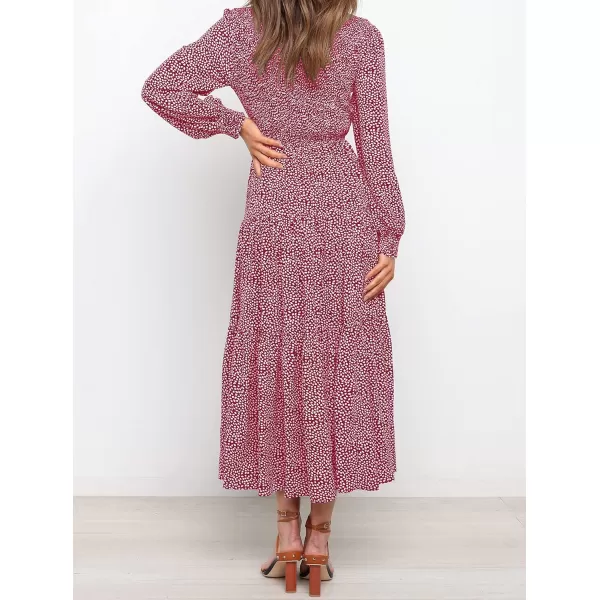 imageZESICA Womens Casual Plaid Crew Neck Long Puff Sleeve Elastic Waist Smocked Flowy Tiered Midi DressFloralred