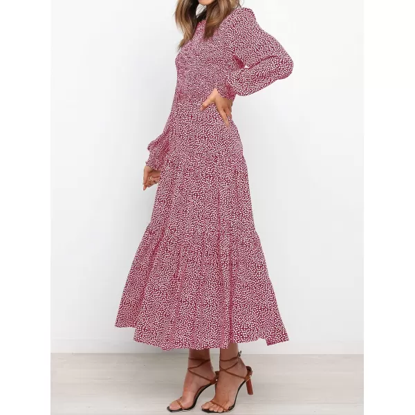 imageZESICA Womens Casual Plaid Crew Neck Long Puff Sleeve Elastic Waist Smocked Flowy Tiered Midi DressFloralred