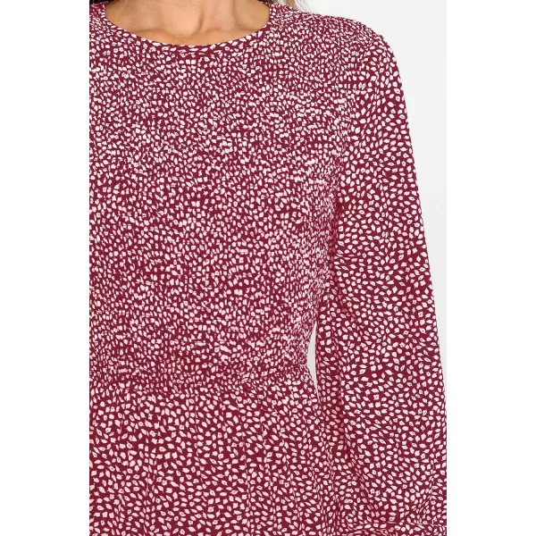 imageZESICA Womens Casual Plaid Crew Neck Long Puff Sleeve Elastic Waist Smocked Flowy Tiered Midi DressFloralred