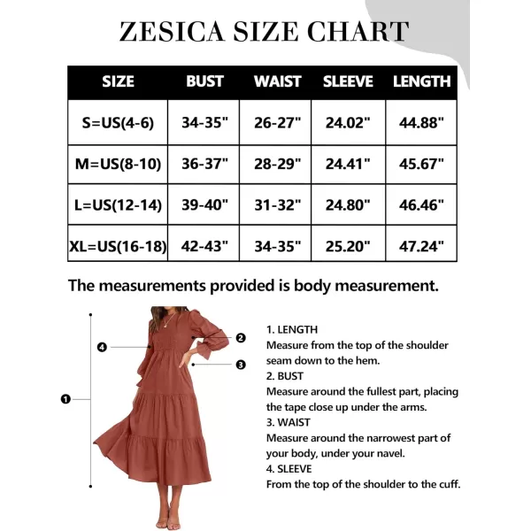 imageZESICA Womens Casual Plaid Crew Neck Long Puff Sleeve Elastic Waist Smocked Flowy Tiered Midi DressRust