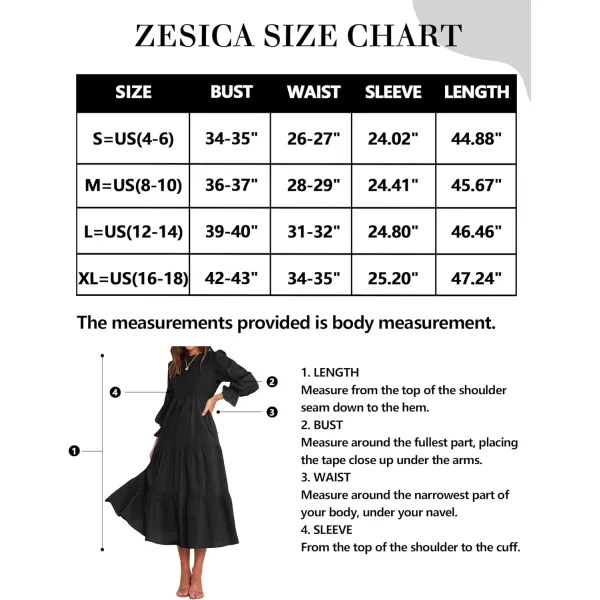 imageZESICA Womens Casual Plaid Crew Neck Long Puff Sleeve Elastic Waist Smocked Flowy Tiered Midi DressSolidblack