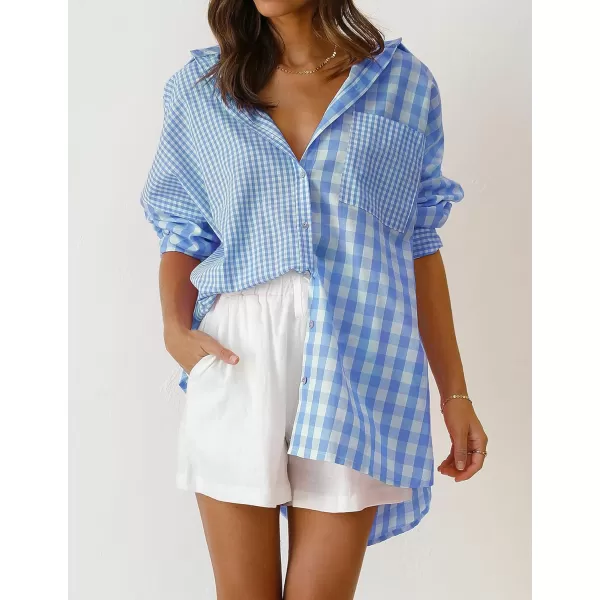 imageZESICA Womens Casual Plaid Patchwork Long Sleeve Button Down Oversized Shirt Blouse TopZESICA Womens Casual Plaid Patchwork Long Sleeve Button Down Oversized Shirt Blouse Top