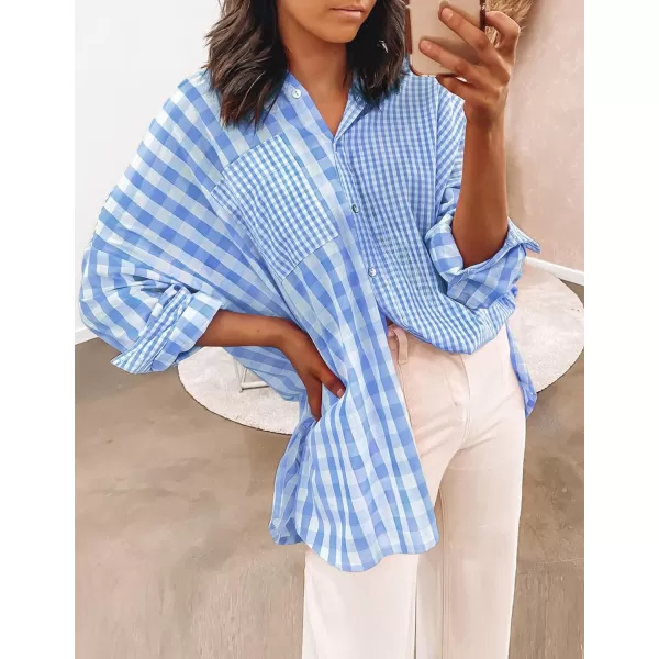imageZESICA Womens Casual Plaid Patchwork Long Sleeve Button Down Oversized Shirt Blouse TopZESICA Womens Casual Plaid Patchwork Long Sleeve Button Down Oversized Shirt Blouse Top