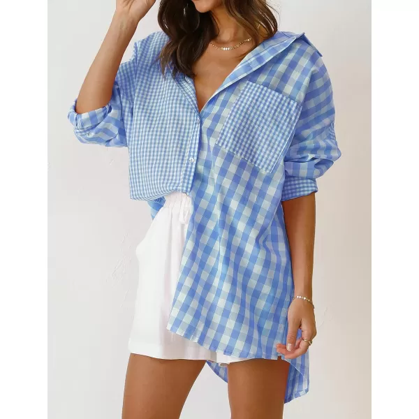 imageZESICA Womens Casual Plaid Patchwork Long Sleeve Button Down Oversized Shirt Blouse TopZESICA Womens Casual Plaid Patchwork Long Sleeve Button Down Oversized Shirt Blouse Top