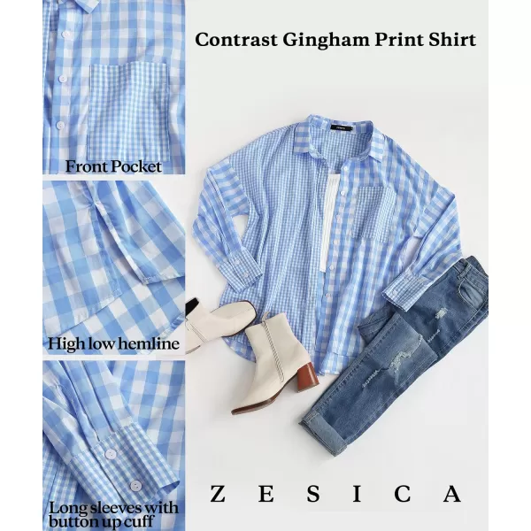 imageZESICA Womens Casual Plaid Patchwork Long Sleeve Button Down Oversized Shirt Blouse TopZESICA Womens Casual Plaid Patchwork Long Sleeve Button Down Oversized Shirt Blouse Top