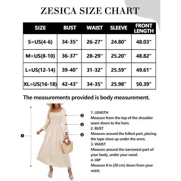 imageZESICA Womens Casual Square Neck 34 Puff Sleeve Solid Color Smocked High Waist Flowy Midi DressBeige