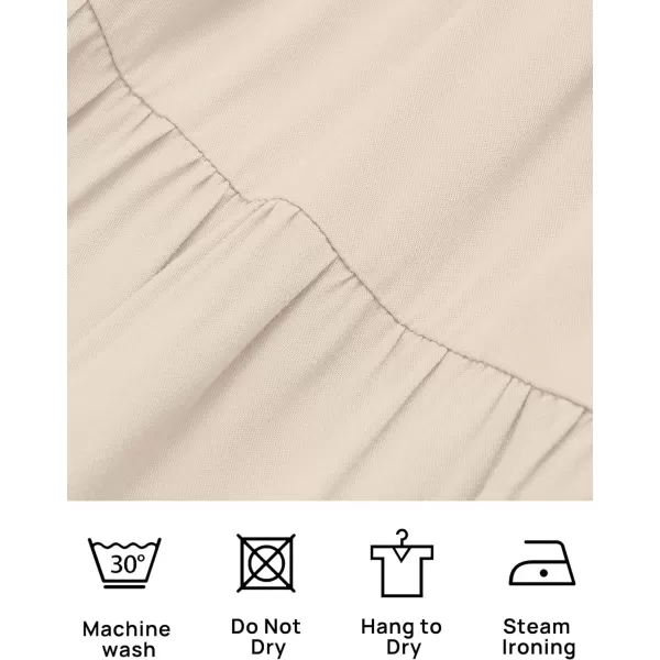 imageZESICA Womens Casual Square Neck 34 Puff Sleeve Solid Color Smocked High Waist Flowy Midi DressBeige