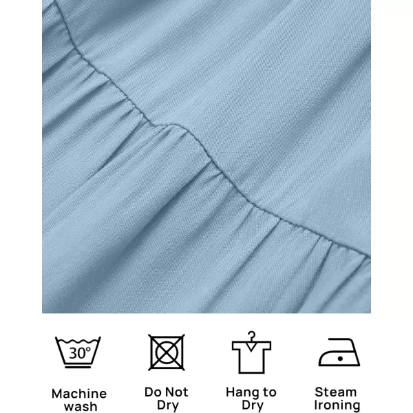 imageZESICA Womens Casual Square Neck 34 Puff Sleeve Solid Color Smocked High Waist Flowy Midi DressBlue