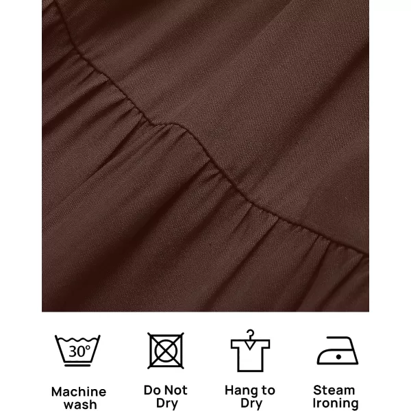 imageZESICA Womens Casual Square Neck 34 Puff Sleeve Solid Color Smocked High Waist Flowy Midi DressCoffee