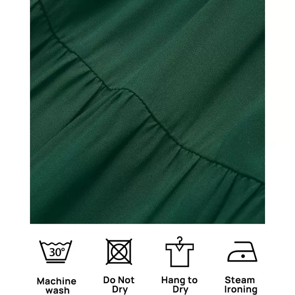imageZESICA Womens Casual Square Neck 34 Puff Sleeve Solid Color Smocked High Waist Flowy Midi DressDarkgreen