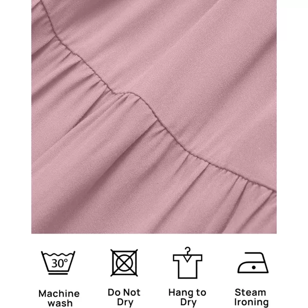 imageZESICA Womens Casual Square Neck 34 Puff Sleeve Solid Color Smocked High Waist Flowy Midi DressDarkpink
