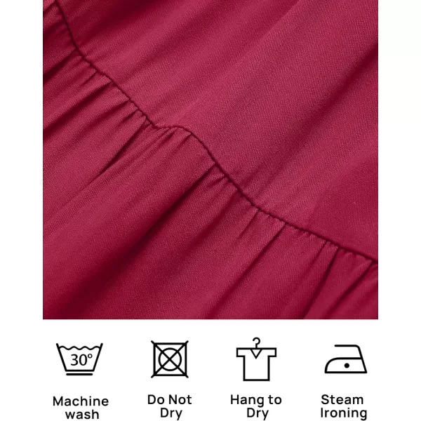 imageZESICA Womens Casual Square Neck 34 Puff Sleeve Solid Color Smocked High Waist Flowy Midi DressFuchsia