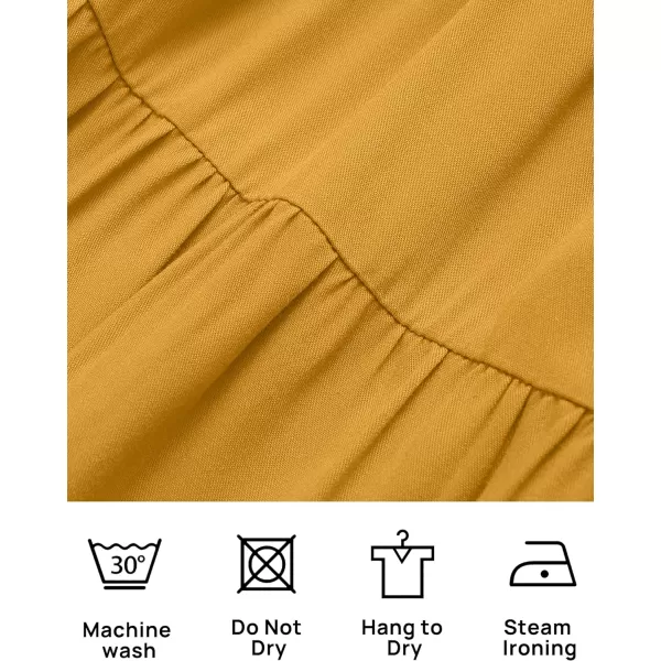 imageZESICA Womens Casual Square Neck 34 Puff Sleeve Solid Color Smocked High Waist Flowy Midi DressGinger