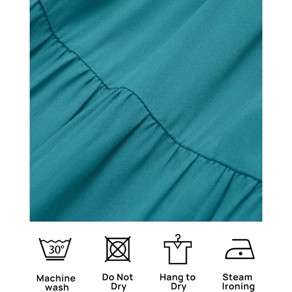imageZESICA Womens Casual Square Neck 34 Puff Sleeve Solid Color Smocked High Waist Flowy Midi DressPeacock