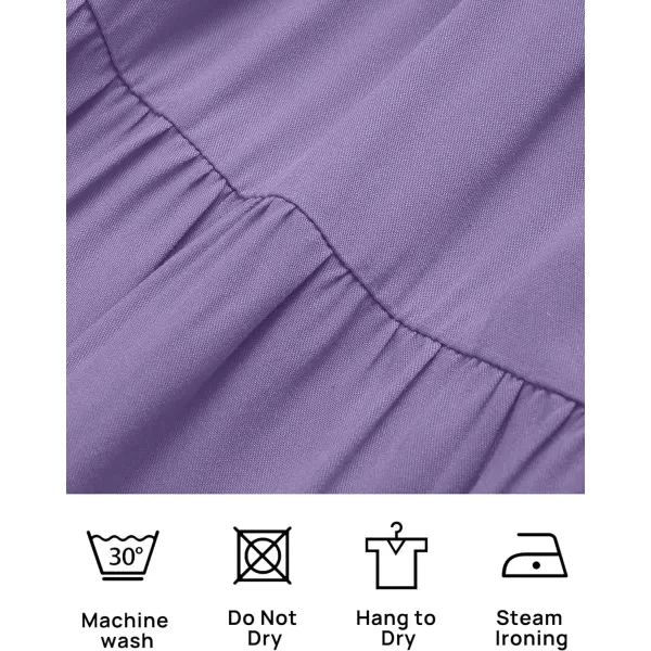 imageZESICA Womens Casual Square Neck 34 Puff Sleeve Solid Color Smocked High Waist Flowy Midi DressPurple
