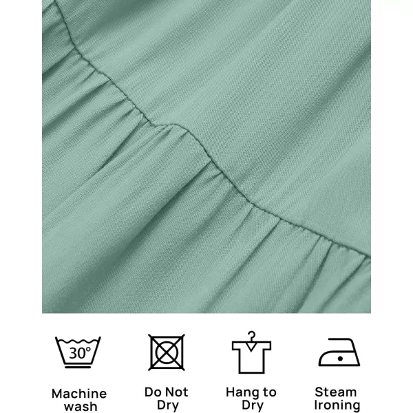 imageZESICA Womens Casual Square Neck 34 Puff Sleeve Solid Color Smocked High Waist Flowy Midi DressSage