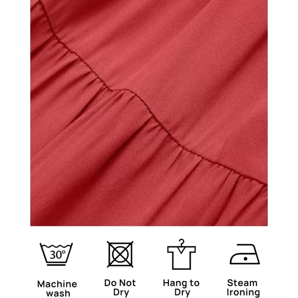 imageZESICA Womens Casual Square Neck 34 Puff Sleeve Solid Color Smocked High Waist Flowy Midi DressWatermelonred