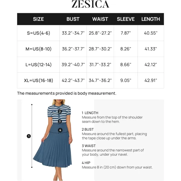 imageZESICA Womens Casual Striped Midi Dress Crewneck Short Sleeve Button Ribbed Knit Swing Pleated A Line DressesDusty Blue