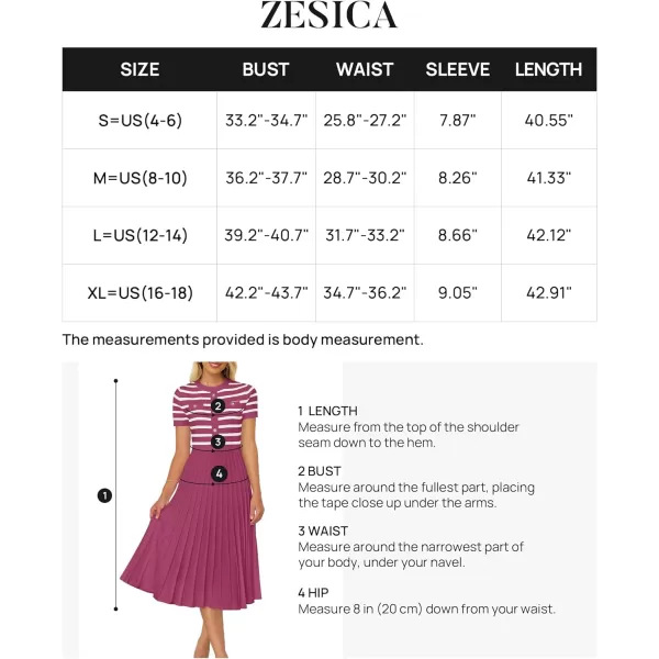 imageZESICA Womens Casual Striped Midi Dress Crewneck Short Sleeve Button Ribbed Knit Swing Pleated A Line DressesPlum