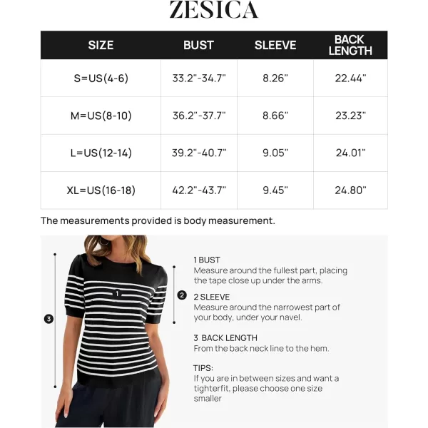 imageZESICA Womens Casual Striped Tops Short Sleeve Crew Neck Ribbed Knit T Shirts Comfy Loose Basic Pullover SweaterBlack
