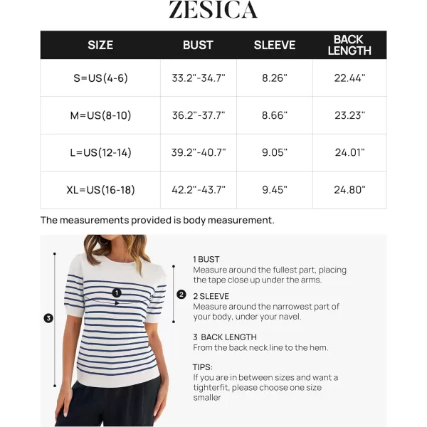 imageZESICA Womens Casual Striped Tops Short Sleeve Crew Neck Ribbed Knit T Shirts Comfy Loose Basic Pullover SweaterBlue