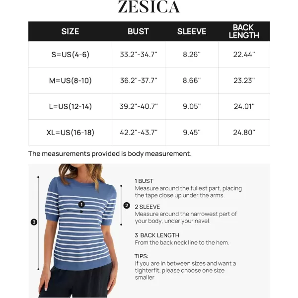 imageZESICA Womens Casual Striped Tops Short Sleeve Crew Neck Ribbed Knit T Shirts Comfy Loose Basic Pullover SweaterDusty Blue