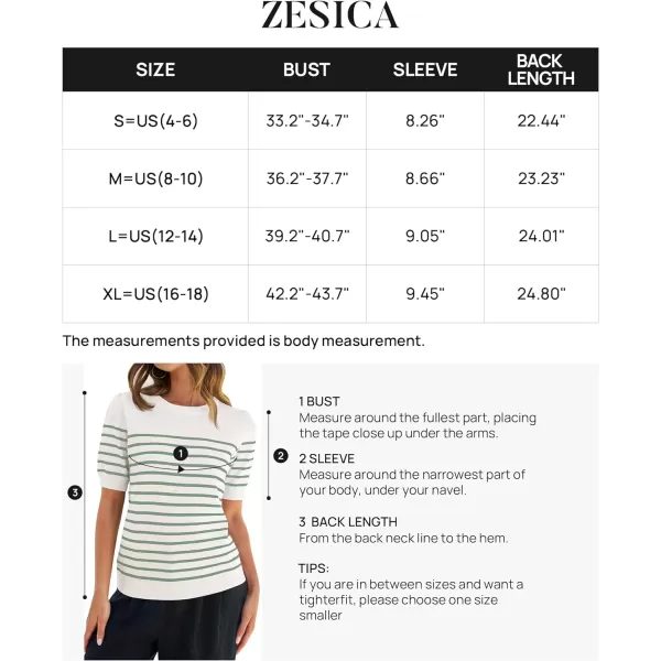 imageZESICA Womens Casual Striped Tops Short Sleeve Crew Neck Ribbed Knit T Shirts Comfy Loose Basic Pullover SweaterLight Green