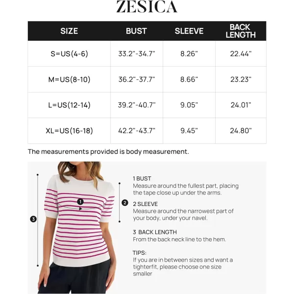 imageZESICA Womens Casual Striped Tops Short Sleeve Crew Neck Ribbed Knit T Shirts Comfy Loose Basic Pullover SweaterRosered