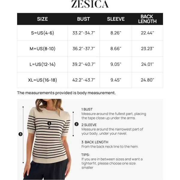 imageZESICA Womens Casual Striped Tops Short Sleeve Crew Neck Ribbed Knit T Shirts Comfy Loose Basic Pullover SweaterSand