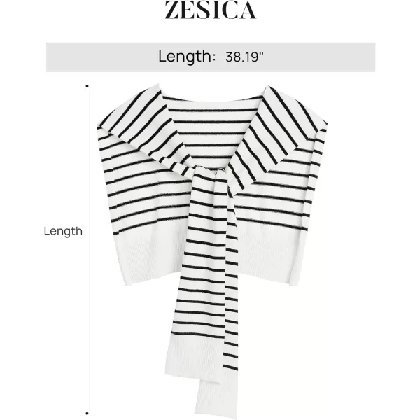 imageZESICA Womens Casual Sweater Shawl Wraps Striped Knitted Knotted Shawls Travel Scarf Wrap Cape Fashion Shoulder TopsWhite