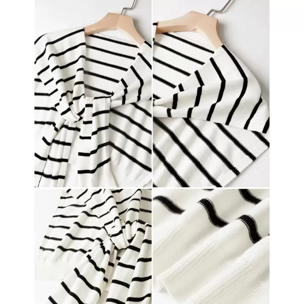 imageZESICA Womens Casual Sweater Shawl Wraps Striped Knitted Knotted Shawls Travel Scarf Wrap Cape Fashion Shoulder TopsWhite