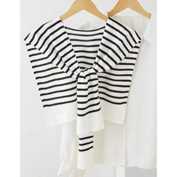 imageZESICA Womens Casual Sweater Shawl Wraps Striped Knitted Knotted Shawls Travel Scarf Wrap Cape Fashion Shoulder TopsWhite