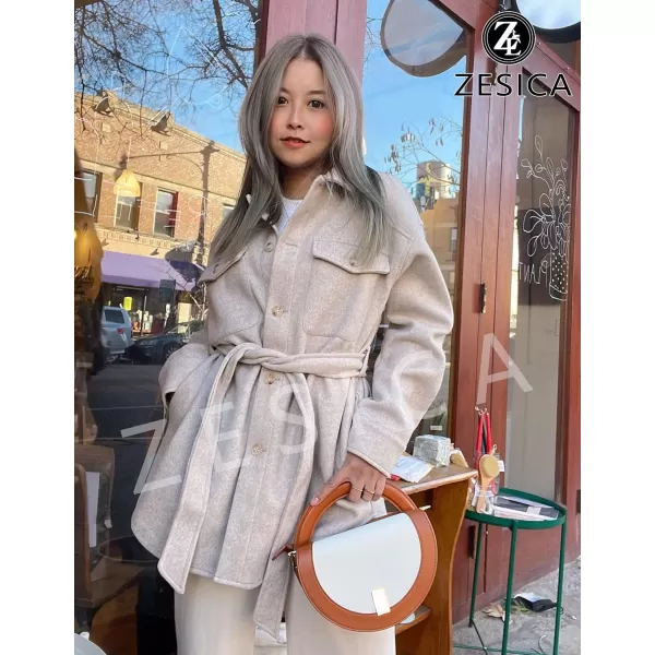 imageZESICA Womens Casual Trench Coat Long Sleeve Lapel Button Down Belted Jacket Outerwear Peacoat with PocketsApricot