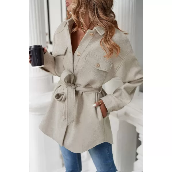 imageZESICA Womens Casual Trench Coat Long Sleeve Lapel Button Down Belted Jacket Outerwear Peacoat with PocketsApricot
