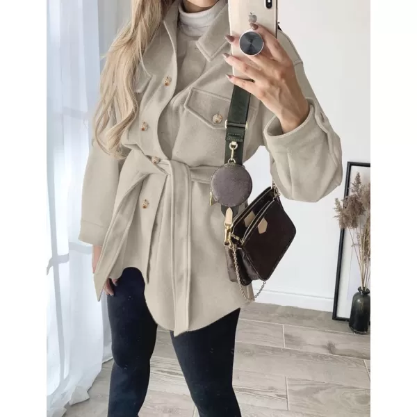 imageZESICA Womens Casual Trench Coat Long Sleeve Lapel Button Down Belted Jacket Outerwear Peacoat with PocketsApricot