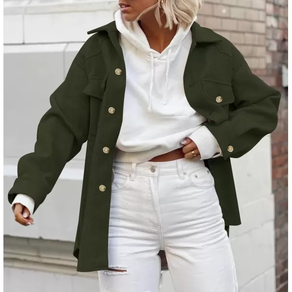 imageZESICA Womens Casual Trench Coat Long Sleeve Lapel Button Down Belted Jacket Outerwear Peacoat with PocketsArmygreen