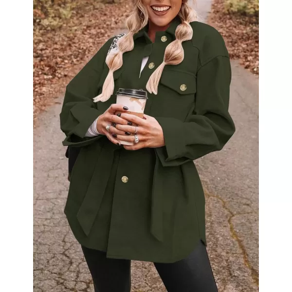 imageZESICA Womens Casual Trench Coat Long Sleeve Lapel Button Down Belted Jacket Outerwear Peacoat with PocketsArmygreen