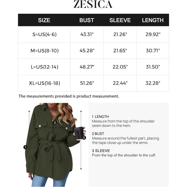 imageZESICA Womens Casual Trench Coat Long Sleeve Lapel Button Down Belted Jacket Outerwear Peacoat with PocketsArmygreen
