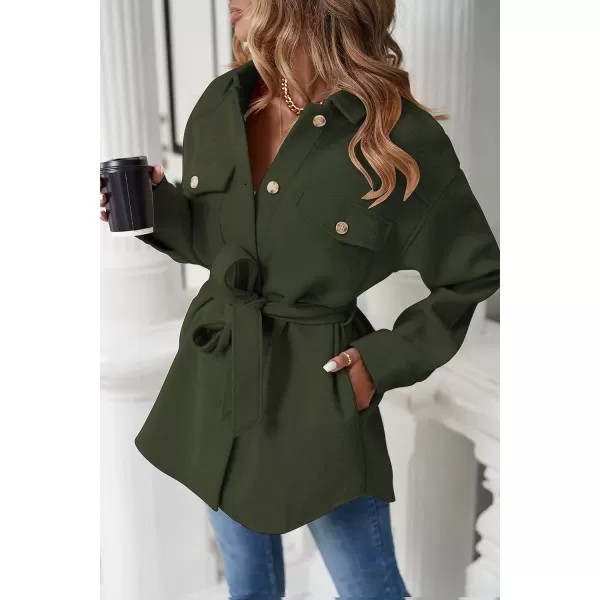 imageZESICA Womens Casual Trench Coat Long Sleeve Lapel Button Down Belted Jacket Outerwear Peacoat with PocketsArmygreen