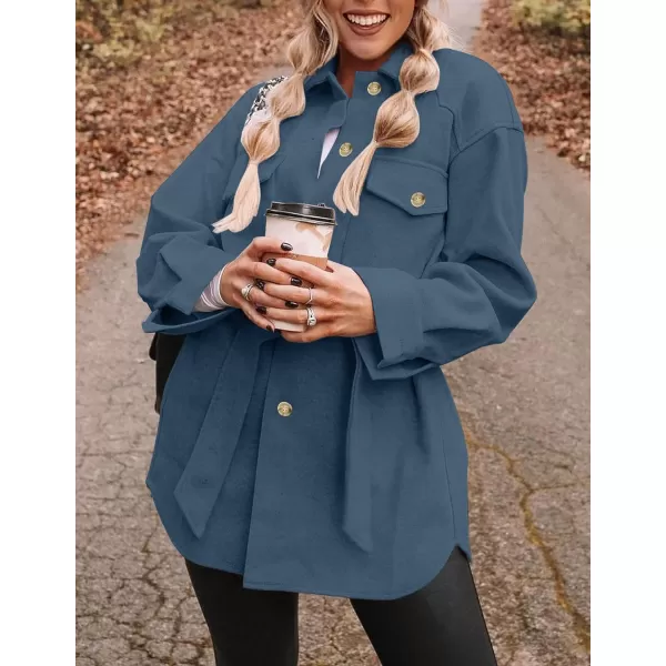 imageZESICA Womens Casual Trench Coat Long Sleeve Lapel Button Down Belted Jacket Outerwear Peacoat with PocketsBlue