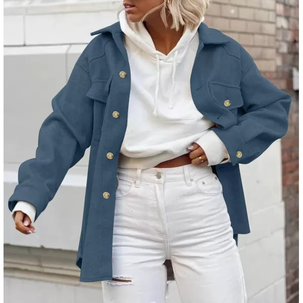imageZESICA Womens Casual Trench Coat Long Sleeve Lapel Button Down Belted Jacket Outerwear Peacoat with PocketsBlue