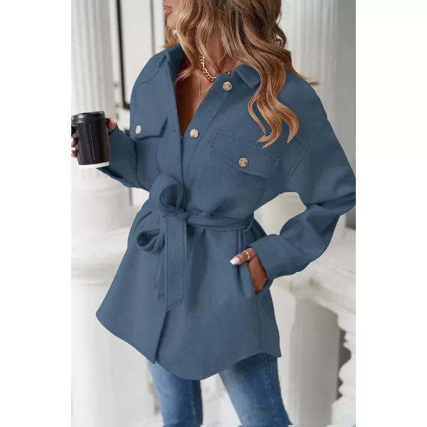 imageZESICA Womens Casual Trench Coat Long Sleeve Lapel Button Down Belted Jacket Outerwear Peacoat with PocketsBlue