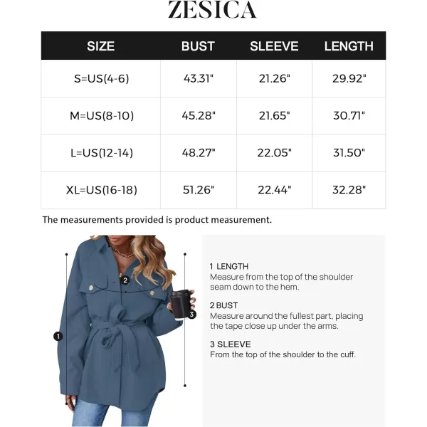 imageZESICA Womens Casual Trench Coat Long Sleeve Lapel Button Down Belted Jacket Outerwear Peacoat with PocketsBlue
