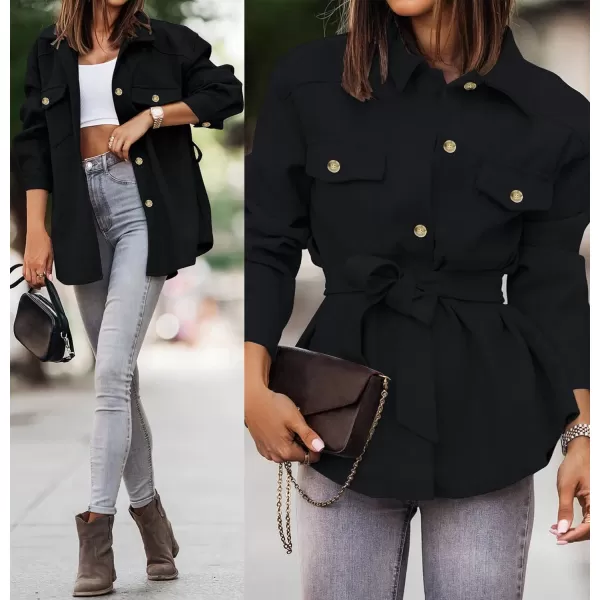 imageZESICA Womens Casual Trench Coat Long Sleeve Lapel Button Down Belted Jacket Outerwear Peacoat with PocketsCharcoal