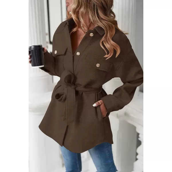 imageZESICA Womens Casual Trench Coat Long Sleeve Lapel Button Down Belted Jacket Outerwear Peacoat with PocketsCoffee