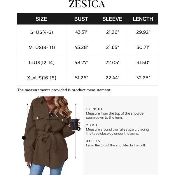 imageZESICA Womens Casual Trench Coat Long Sleeve Lapel Button Down Belted Jacket Outerwear Peacoat with PocketsCoffee
